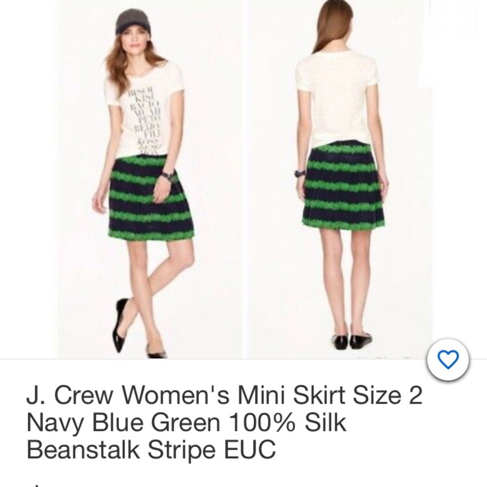 J. Crew Mini Skirt Sz 2 Navy Blue Green 100% Silk